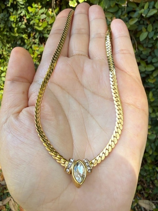 Anthropologie Jewelry - 18K Gold Plated Stainless Steel Crystal Pendant Necklace